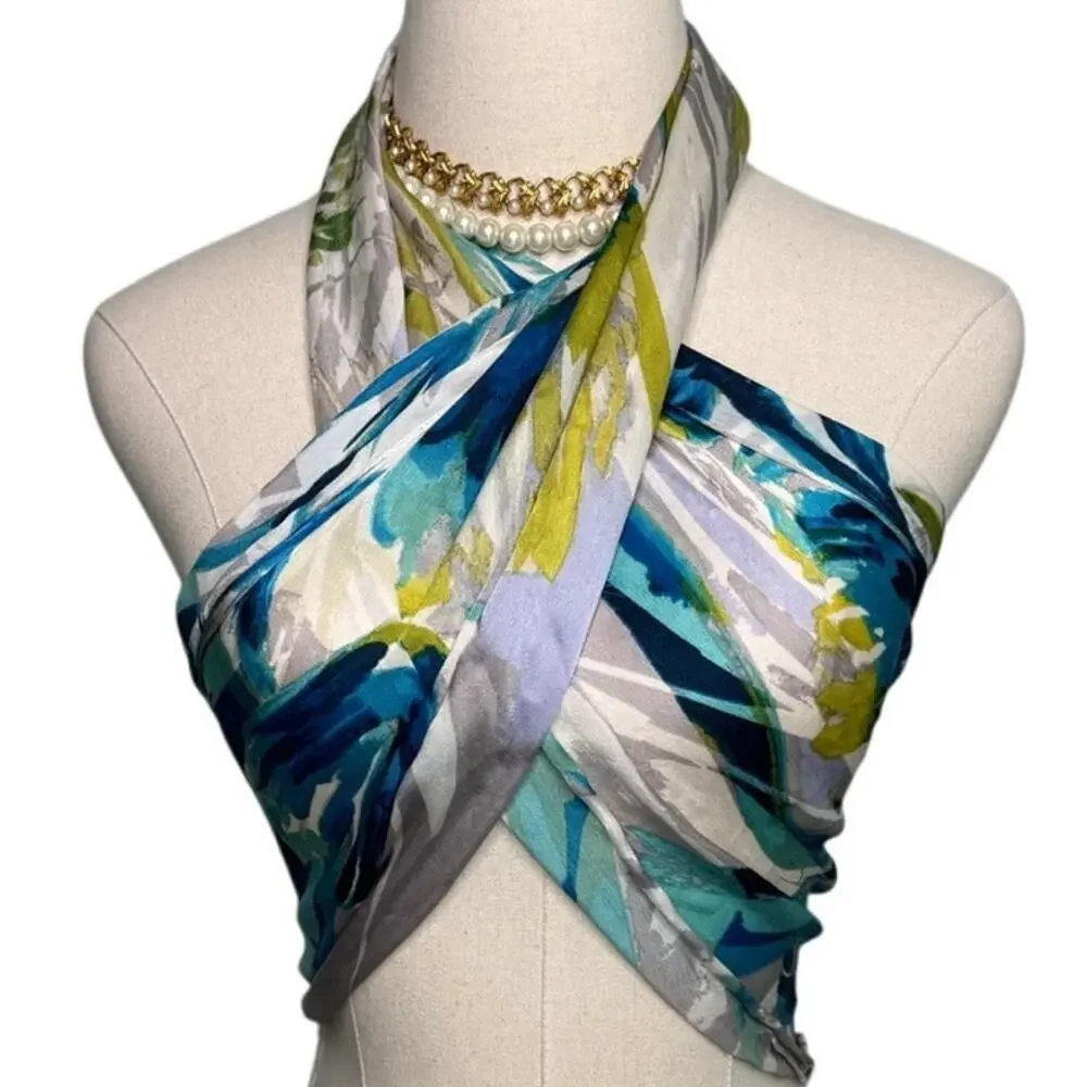 Cynthia Rowley 100% silk watercolor floral rectangle long scarf 12.5 x 64